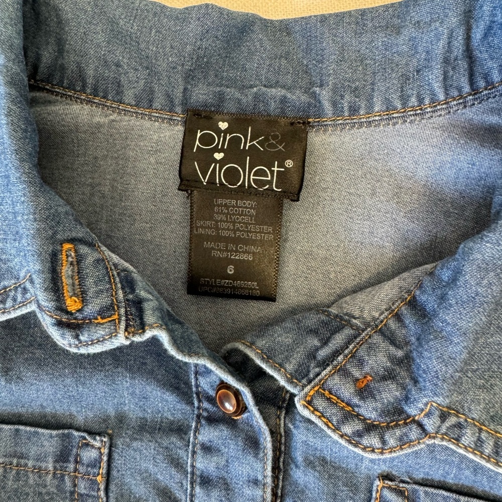 Pink & Violet | 3/4 Sleeved Chambray Tulle Knee Length Dress | Size 6 - Picture 2 of 4